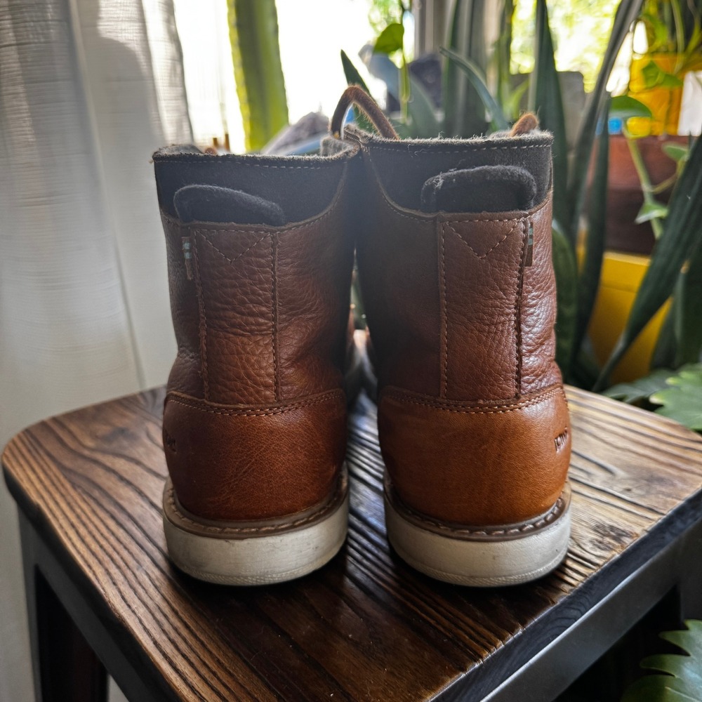 TOMS Ashland Mens Tan Pebble Grain Leather Flannel Lined Lace Up Boots‎ 11 - Picture 5 of 9